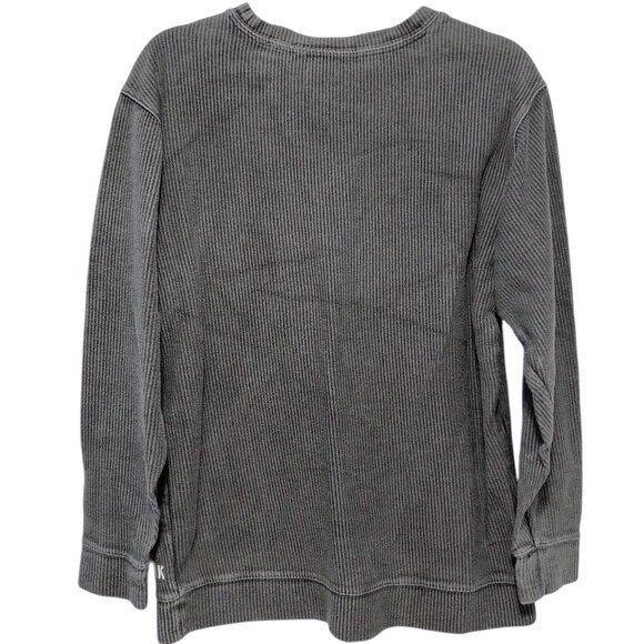 PINK Victoria's Secret Solid Gray Crewneck Ribbed Long Sleeve Top S - Picture 2 of 6